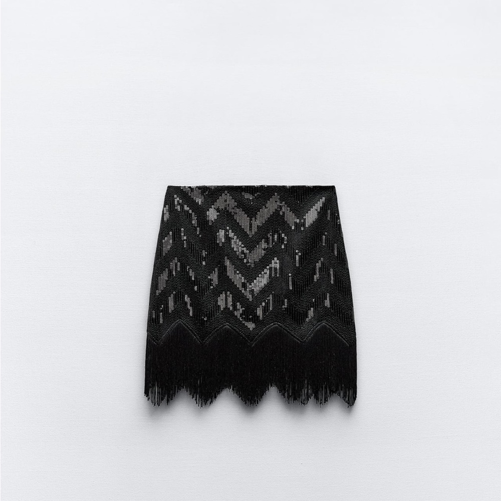 Zara SEQUIN FRINGED MINI SKIRT